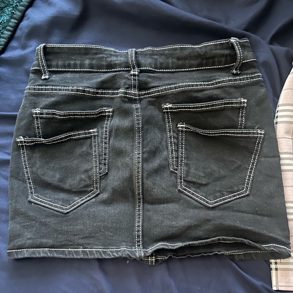 Classic Black Denim Mini Skirt Double Pocket Design y2k